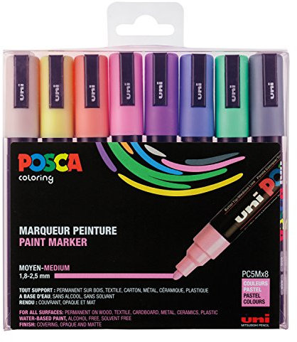 uni-ball POSCA (182518) Marker mit mittelfeiner Rundspitze, 8er Set, Pastell