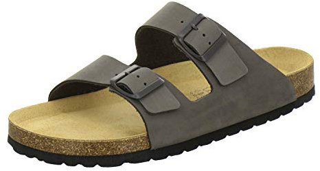 AFS-Schuhe 3100 Bequeme Pantoletten für Herren Leder, Hausschuhe Arbeitsschuhe, Made in Germany (48 EU, Grau/Stone)