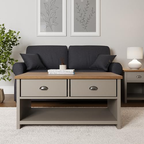 GFW Lancaster Living Room Furniture 2 Drawer Coffee Table, Grey