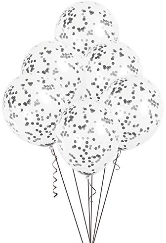 Black Confetti Clear Latex Balloons (30cm) Pack of 6 - Transparent Premium Latex, Perfect for Parties & Celebrations