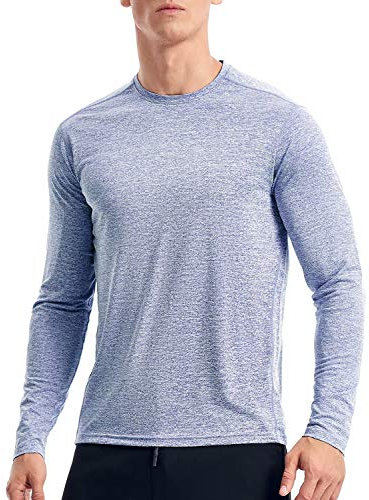 Mens Long Sleeve Sports T Shirt Lightweight Running Gym Top Sun UV Protection Tee Shirts(Purple Heather,L)