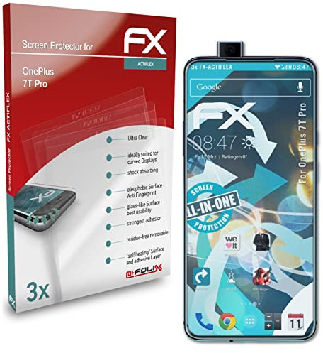 atFoliX Schutzfolie kompatibel mit OnePlus 7T Pro Folie, ultraklare und flexible FX Displayschutzfolie (3X)