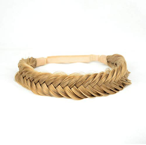 Bobiya Breites Fischschwanz-Haarband aus Kunsthaar, geflochten, klassisch, grob, elastisches Stretch-Haarteil, für Damen und Mädchen, Goldbraun