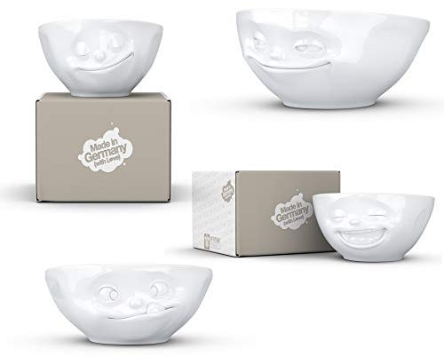 Fiftyeight Müslischalen 4er Set | GRINSEND | GLÜCKLICH | LECKER | LACHEND | weiß | 350 ml
