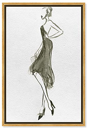 The Oliver Gal Artist Co. Fashion and Glam Wall Art Framed Canvas Prints Dress Sketches Elegantes Kleid Flow V Heimdekor, Goldschwimmer, 10 x 15