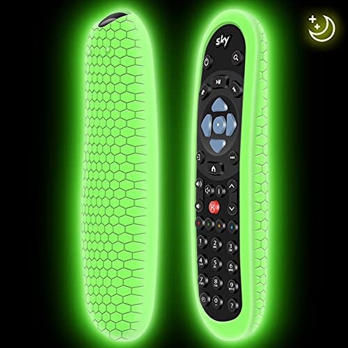 Schutzh眉lle f眉r Original Sky Q Voice Fernbedienung SKY135, Silikon Cover SKY Q Touch und Non-Touch Fernbedienung Sleeve Skin Holder Akku Back Protector Universal Glow Green