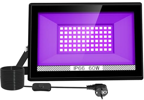 T-SUNUS Lumière Noire LED 60W, Projecteur Lumière UV Extérieur 400-405NM Projecteur Lumiere Noire IP66 Étanche pour Scène Fête Étape Halloween Jardin