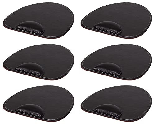 OSCO Faux Leather Mouse Pad with Wrist Support, Non-Slip Base & Smooth Tracking Surface, Durable Stain-Resistant Desk Mat, H2 × W25 × D24 cm, Brown, 6 Pack