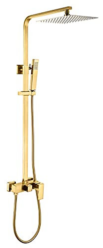 SXLSZ Gebürstetes Gold Duschsystem mit Duschkopf, Duschset Messing Duschs?ULE Wandmontage Regendusche Set, Duschset Duscharmatur Einzelgriff Duschset Regendusche mit Handbrause