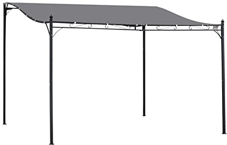 Outsunny 4 x 3 Meters Canopy Metal Wall Gazebo Awning Garden Marquee Shelter Door Porch - Grey