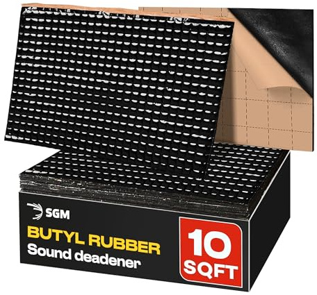 SGM Black Premium Car Sound Deadening Mat 80 mil (2mm) 10 sqft (0.92 sqm), Automotive Sound Deadener, Self Adhesive Butyl Car Sound Deadening Material, Audio Noise Insulation and Dampening Sheets