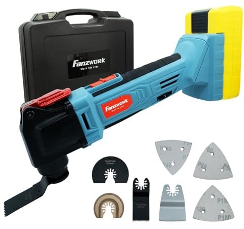 FANZTOOL 20V Akku Multifunktionswerkzeug mit EC-Motor, 3.2° Oszillationswinkel, LED-Beleuchtung, 6 Geschwindigkeiten,zum Schneiden,Schnitzen,Bohren,Schleifen & Polieren,inkl. 2Ah Akku & Ladegerät.