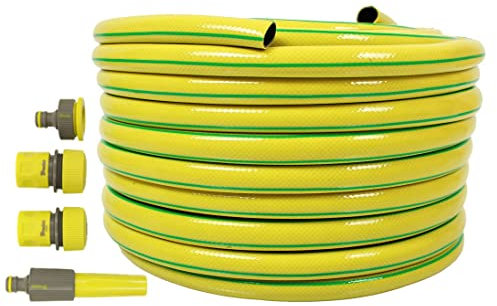 Gartenschlauch 3/4 Zoll 20m 30m 50m Gelb Wasserschlauch Garten Schlauch mit Armaturen : 4-tlg Adapter Set (3/4 Zoll, 50m mit Set)