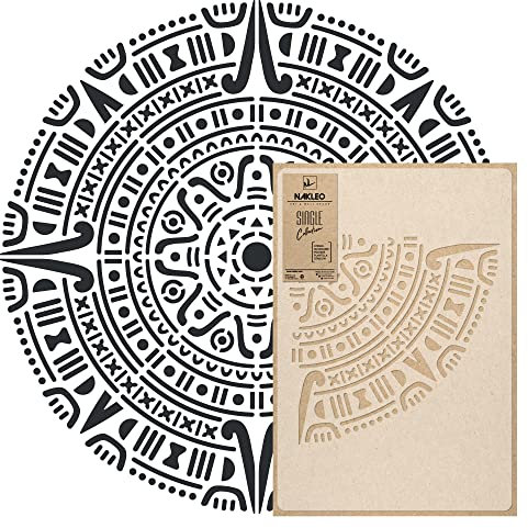NAKLEO Mandala Große Malschablonen Durchmesser 108 cm - XL, Aztekischer Kreis Geometrisches Ornament, Wiederverwendbare Kunststoff Wandschablone DIY Handwerk, Holz Möbel Boden Stoff