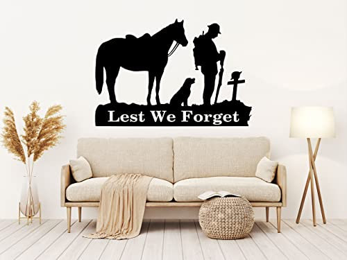 Remembrance Day Lest We Forget Soldier Horse Dog Vinyl Decal Poppy Day Window Wall Car Shop (40x58 cm, Black)