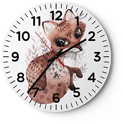 Modern Wanduhr Fuchs November Tier 30x30cm Rund Klein Wand Uhr Glas Analog Zimmeruhren Küche Büro Wohnzimmer Glasuhr Wall Clock Dekoration Design Wanddekoration Küchenuhr C4AR30x30-4968