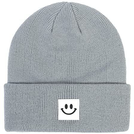 LIUPUUDLY Kinder Beanie Mütze Weiche Warme Wintermütze Baby Mütze Jungen Strickmütze mit Smiley-Muster(Grau)