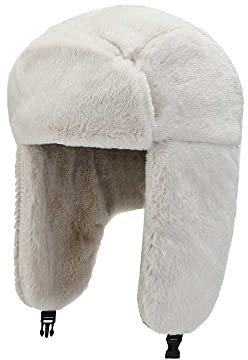 YUDATPG Kunstfell Hut Warm für Unisex Ushanka Winter Warm Russisch Winddicht Skikappe Dicker Verschluss Ohrenklappe Radfahren Ohrenklappe Jagd Hut, weiß, Einheitsgröße