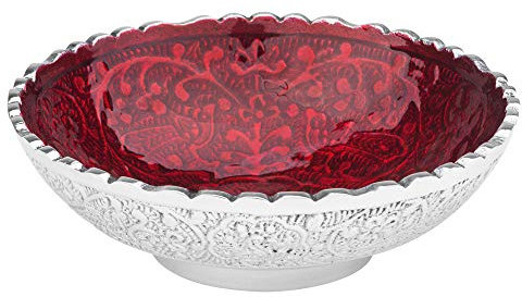 Bitto Räucherschale Jamu rot mit Pfauenmuster, Aluminium rund