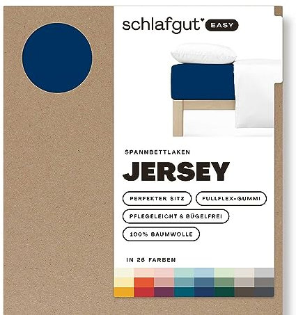 Schlafgut Easy Jersey Spannbettlaken 120x200 bis 130x200 Blue Deep, Spannbetttuch aus 100% Baumwolle
