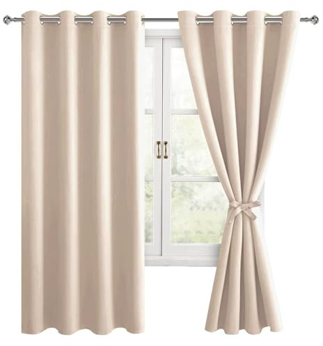 Hiasan Verdunklungsvorhänge Gardinen mit Ösen,Beige Blickdicht Vorhänge,2 Stück,140 x 175 cm (Breite x Höhe),weiche Schiebevorhänge für Schlafzimmer,Wohnzimmer usw.