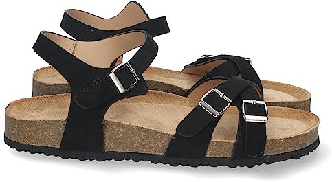 shoes&blues.es 74946-Sandalia Plana de Mujer, Comoda, Planta Bio, con Palas Cruzadas, y Cierre de Hebilla. Talla 36 Negro