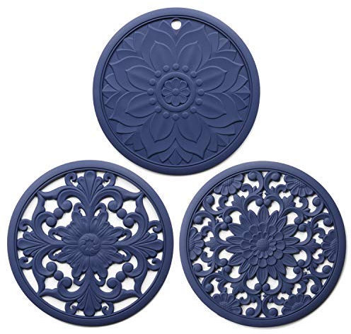 Awoeorsty Sottopentola in silicone, 3 presine resistenti al calore, multiuso, antiscivolo, per piani di lavoro e tavoli da cucina (blu)