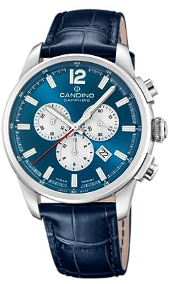 Candino Uhr Für Herren C4745/5 Gents Sport Silber Edelstahl Case BlauLeder Band
