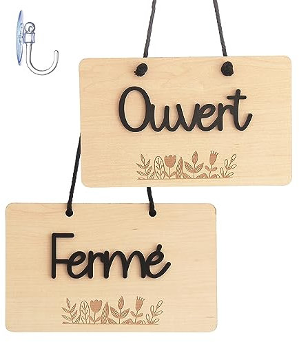 Smile BB - Panneau Ouvert Fermé pour Magasins, Entreprises, Restaurants, Plaque en Bois Ouvert Fermé