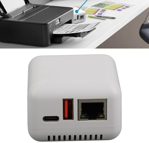 DAUERHAFT Kabelloser Druckserver, unterstützt Bilddruck, USB 2.0, Netzwerkdruckserver, mehrere Schnittstellen, 100–240 V, leicht, für Windows XP PC (US-Stecker)