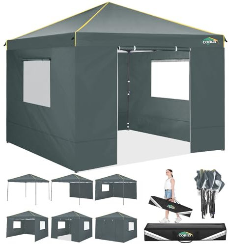 COBIZI Pavillon 3x3 Wasserdicht Stabil Faltpavillon 3x3 Profi mit 4 Seitenteilen Gartenpavillon Gartenlauben Faltbar UV-Schutz 50+ Partyzelt für Strand Hochzeit Camping, Grau