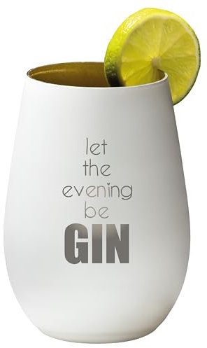 4youDesign Gin Tonic Glas mit Spruch let the evening beGin – Geschenk für Männer, Frauen zum Muttertag oder Vatertag – Tumbler-Party-Glas aus Kristallglas – sehr bruchsicher – Weiß-Gold – 465ml