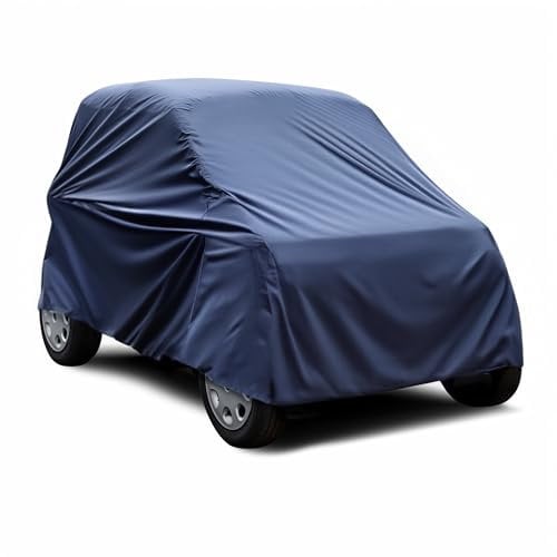 Preiswert&Gut Autoabdeckplane Winterfest für Kleinwagen Windschutzscheibenabdeckung, Frostschutzabdeckung und Autoüberzug in Dunkelblau, kompatibel mit Smart ForTwo, Ganzgarage 277x162x136 cm