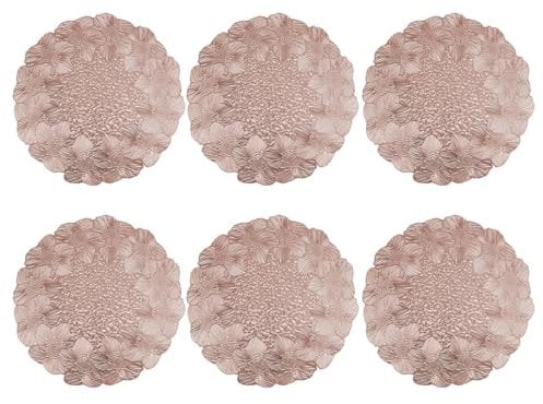Terafeels Set di 6 tovagliette rotonde resistenti al calore, con fiori di pera rosa, in tessuto, diametro 38,1 cm, per tavolo da pranzo e cucina, set di 6 tovagliette (rosa 09), 3709