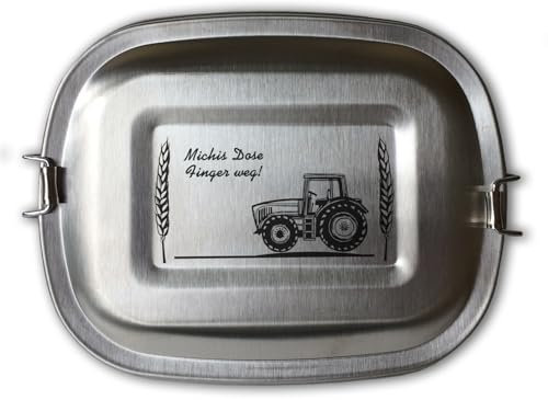elbedruck Edelstahl Brotdose Lunchbox für Kinder und Erwachsene mit Gravur Traktor Dein Name personalisiert Wunschgravur 3 Größen zur Auswahl auch als Set Bauer Landwirt Trecker (Traktor Klassisch)