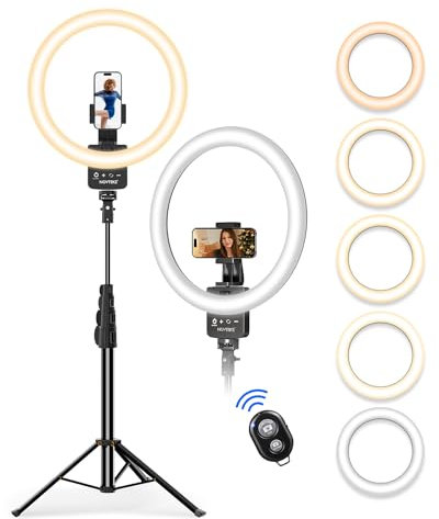 12'' Ring Light mit Stativ with 160cm Extendable Tripod Stand, Selfie Ring Light with Stand and 2 Phone Holder for Live Stream/Makeup/YouTube/TikTok, Compatible with All Phones, Ipads and Cameras