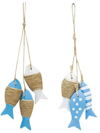 Ciieeo 2 Piezas Peces De Madera Colgantes Decorativos Estilo MediterráNeo Adornos para Pared DecoracióN NáUtica para Hogar, Tienda, Bar O Dormitorio