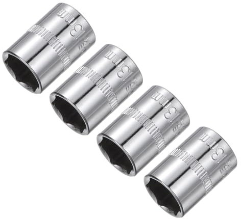 Sourcingmap 4 Pcs 1/4-Inch Drive 13mm 6-Point Shallow Socket, Metric, Steel with Chrome Plated