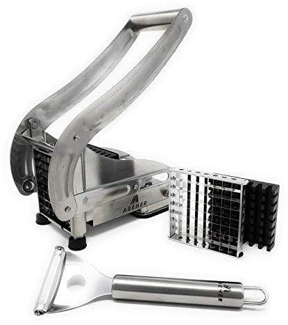 Cortador de patatas fritas de acero inoxidable, con cortador de 2 hojas - cortador de patatas de grado comercial y succión antideslizante - picador de patatas - cortador de patatas fritas - cortador d