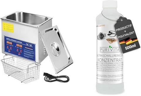 VEVOR Nettoyeur à ultrasons Machine 10L Acier inoxydable Ultrasons Cleaner Minuterie de chauffage & PURIVITA - Concentré de Nettoyant liquide pour produits ultrason - Multi-usages - Nettoyeur Bijoux