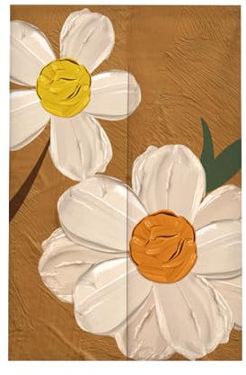 Surwin Tenda da Porta Interna Giapponese in Lino, Fiori Semplici Tende Oscuranti Noren Stile Giapponese Tende da Cucina Tenda da Divisoria per Finestra Cucina (Pittura,90x120cm)