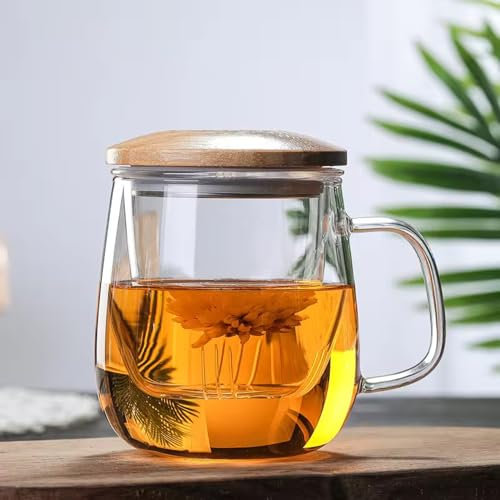 Woodside Home Living - Double-Wall Bamboo Glass Tea Tumbler with Infuser Lid