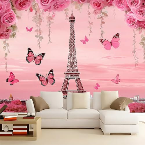 Papier peint intissé Paris Élégant Et Romantique Décoration Murale 350 x 256 cm Photo Imperméable Papier Peint Cuisine Chambre Salon Rose Panoramique Murales Decoration Murale