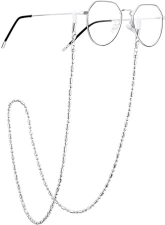 ChainsPro Brillenkette Edelstahl Damen Herren Brillenbänder Einstellbarer 3.5mm Breit Perlenkette Maskenkette Zubehör für Sonnenbrillen 72cm Silber Farbe