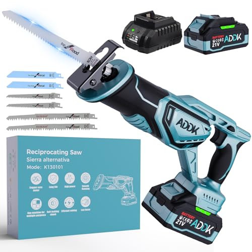 Scie Sabre Sans Fil Scie Egoîne Electriquesans Fil avec 4.0Ah Compatible avec la batterie Makita 18V, Vitesses Réglables 0-3300r/min 6 Lames Idéal pour la Coupe du Bois