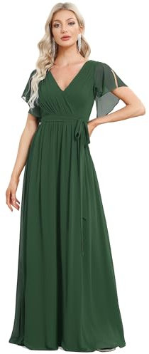 Ever-Pretty Women's Maxi Empire Waist V Neck Short Sleeve Floor Length Chiffon Evening Long Dresses Eucalyptus 16UK