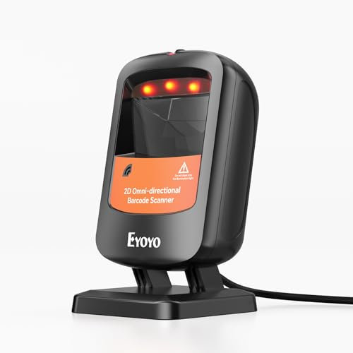 Eyoyo 1D 2D Desktop Barcode Scanner, Omnidirektionaler USB Kabelgebundener Freisprech-Barcodeleser QR Code Data Matrix Barcode Leser mit automatischem Scannen für den Einzelhandel
