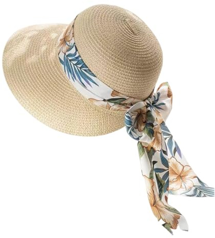 Chapeau de paille pliable à large bord pour femme - Chapeau de plage à large bord pliable et réglable