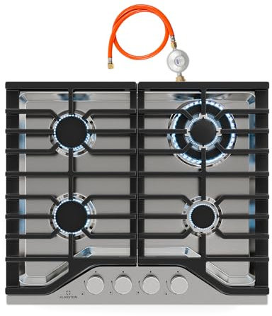 Klarstein Turbocast Gaskochfeld - 4-Brenner Edelstahl, 3,4 kW Wokbrenner, Gusseiserne Halter, Elektrische Zündung, Sicherheitsabschaltung, LPG-Umrüstsatz, Gasherd Für Flexibles Kochen