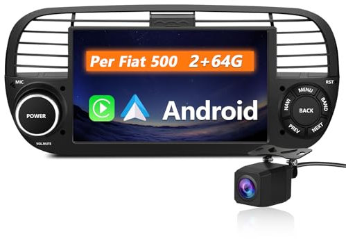 Hexinex Autoradio per Fiat 500 (2007-2015) Android 13 Car Radio (2+64GB) con CarPlay Android Auto GPS BT Comandi al Volante FM RDS + Fotocamera Posteriore (Nero)